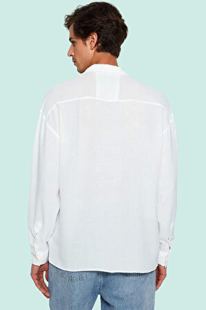 Erkek Oversize Apaş Yaka Uzun Kollu Gömlek Basic Siluet Günlük Kullanım Yaz Aylarının Vazgeçilmezi