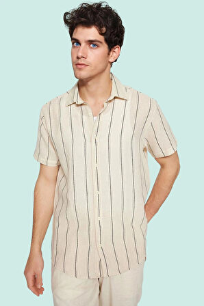 Erkek Kısa Kollu Çizgili Gömlek Yaka Basic Fit Yazlık Günlük Hafta Sonu Yaz Aylarının Vazgeçilmezi