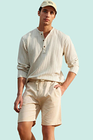 Erkek Keten Görünümlü Pamuk Şort Rahat Kalıp Günlük Kullanım Hafta Sonu Yaz Aylarının Vazgeçilmezi