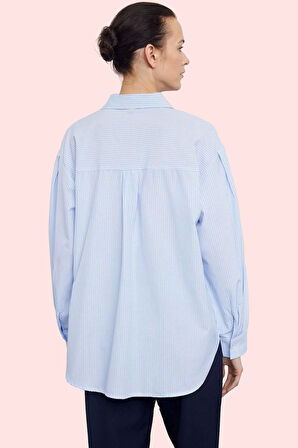 Kadın Oversize Çizgili Dokuma Gömlek Pamuklu Günlük Kombinler İçin Yaz Aylarının Vazgeçilmezi