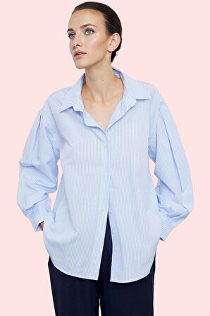 Kadın Oversize Çizgili Dokuma Gömlek Pamuklu Günlük Kombinler İçin Yaz Aylarının Vazgeçilmezi
