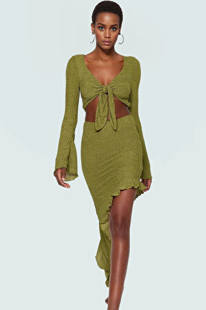 V Yaka Fitted Gofre Dokuma Bluz Etek Plaj Takımı Yüksek Kalite Günlük Kullanım İçin