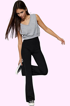 Kadın Yüksek Bel Flare Pantolon Günlük Kombinler İçin Esnek Örme Kumaş Yaz Aylarının Vazgeçilmezi