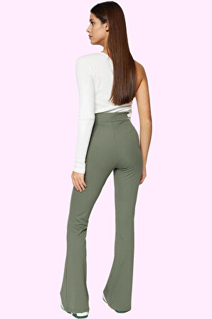 Kadın Yüksek Bel Flare Pantolon Günlük Kombinler İçin Esnek Örme Kumaş Yaz Aylarının Vazgeçilmezi