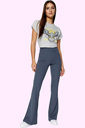 Kadın Yüksek Bel Flare Pantolon Günlük Kombinler İçin Esnek Örme Kumaş Yaz Aylarının Vazgeçilmezi