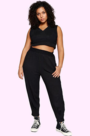 Kadın Büyük Beden Havuç Pantolon Yüksek Bel Regular Boy Düz Desen Yaz Aylarının Vazgeçilmezi