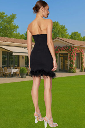 Zarif Mini Bodycon Abiye Elbise Finike Dokuma Tüy Detay Yazlık Kaliteli İşçilik Profesyonel Görünüm