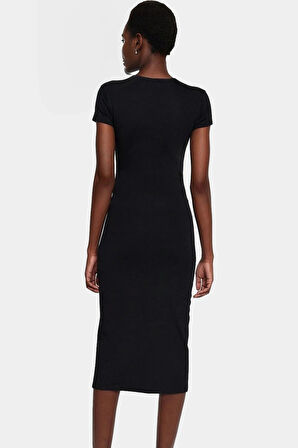 Şık Pamuklu Midi Elbise Bodycon Kalıp Büzgü Detay Yazlık Seçkin Malzeme Uzun Ömürlü