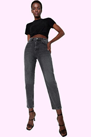 Kadın Yüksek Bel Geniş Paça Mom Jean Denim Pantolon Günlük Stil Yaz Aylarının Vazgeçilmezi