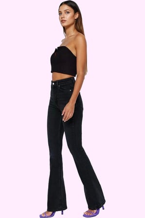 Kadın Yüksek Bel Uzun Boy Flare Jean Denim Günlük Kombinler Hafta Sonu Yaz Aylarının Vazgeçilmezi