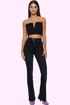 Kadın Yüksek Bel Uzun Boy Flare Jean Denim Günlük Kombinler Hafta Sonu Yaz Aylarının Vazgeçilmezi