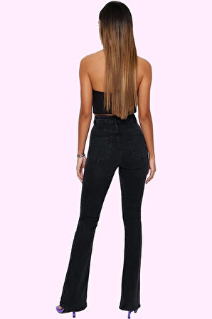 Kadın Yüksek Bel Uzun Boy Flare Jean Denim Günlük Kombinler Hafta Sonu Yaz Aylarının Vazgeçilmezi