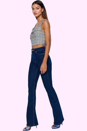 Kadın Yüksek Bel Uzun Boy Flare Jean Denim Günlük Kombinler Hafta Sonu Yaz Aylarının Vazgeçilmezi