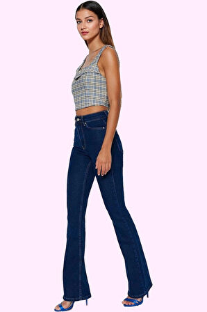 Kadın Yüksek Bel Uzun Boy Flare Jean Denim Günlük Kombinler Hafta Sonu Yaz Aylarının Vazgeçilmezi