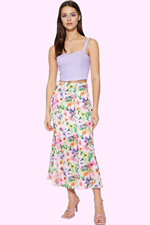 Kadın Maxi Boy Balık Etek Çok Çiçek Desenli Astarlı Yazlık Günlük Kullanım Kaliteli Malzeme