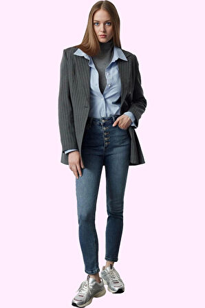 Kadın Skinny Jean Yüksek Bel Regular Boy Pamuk Günlük Şıklık Hafta Sonu Yaz Aylarının Vazgeçilmezi