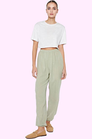 Kadın Yüksek Bel Jogger Pantolon Pamuklu Günlük Kullanım İçin Rahat Yaz Aylarının Vazgeçilmezi