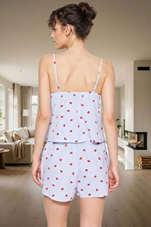 Kadın Rahat Viskon Pijama Takımı İnce Askılı V Yaka Şortlu Çizgili Günlük Kullanım İçin Yüksek Kalite