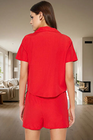 Kadın Terrycotton Pijama Takımı Şortlu Kısa Kollu Rahat Uyku Günlük Kullanım İçin