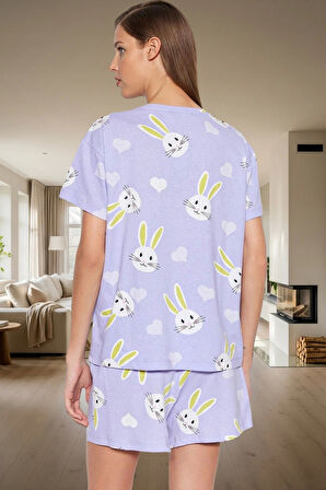 Kadın Ayıcıklı Pamuklu Kısa Kollu Pijama Takımı Dayanıklı Malzeme Trend Tasarım