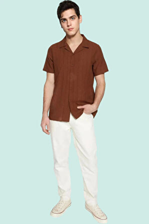 Erkek Kisa Kollu Apaş Yaka Gömlek Pamuk Günlük Kombinler İçin Hafta Sonu Dayanıklı Malzeme