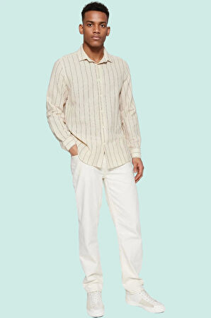 Erkek Regular Fit Çizgili Dokuma Gömlek Pamuk Günlük Ve İş Hayatı Yaz Aylarının Vazgeçilmezi