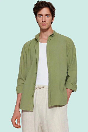 Erkek Uzun Kollu Pamuklu Gömlek Basic Siluet Günlük Kullanım Hafta Sonu Yaz Aylarının Vazgeçilmezi