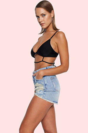 Kadın Denim Şort Yüksek Bel Straight Kalıp Pamuk Yaz Aylarının Vazgeçilmezi Günlük Kullanım