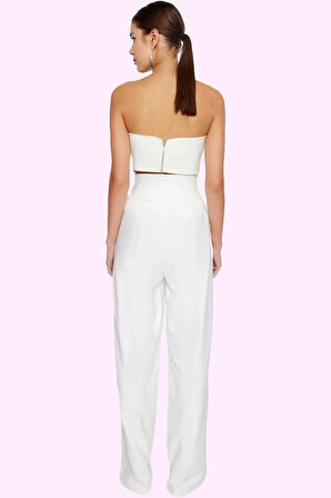 Kadın Yüksek Bel Geniş Paça Dokuma Pantolon Finike Şık Tasarım Günlük Kullanım Özel Günler