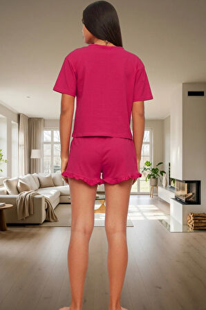 Kadın Yazlık Kısa Kol Pamuklu Pijama Takımı Homewear Rahat Kalıp Kaliteli İşçilik
