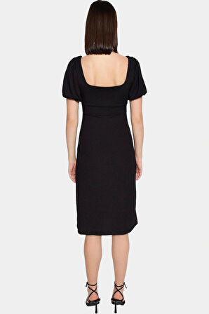 Şık Midi Örme Elbise Balon Kol A Line Günlük Özenle Seçilmiş Seçkin Malzeme Trend Tasarım