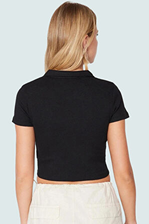 Polo Yaka Kısa Kollu Crop Bluz Pamuk Polyester Örme Yazlık Dayanıklı Malzeme Seçkin