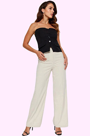 Kadın Geniş Paça Yüksek Bel Dokuma Pantolon Pamuklu İş Ve Günlük Yaz Aylarının Vazgeçilmezi