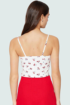 Kadın Çiçekli Waffle Kumaş Fitted Crop Bluz Yüksek Kalite Mükemmel Uyum Rahat Ve Şık