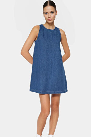 Mini Denim Elbise Shift Kalıp Pamuk Günlük Stil Modern Özenle Seçilmiş Premium Kalite