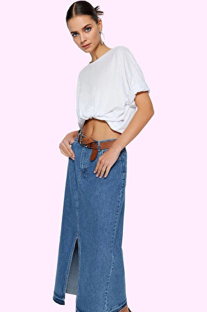 Kadın Maxi Denim Etek A line Kalıp Yırtmaçlı Pamuklu Günlük Kullanım Yaz Aylarının Vazgeçilmezi