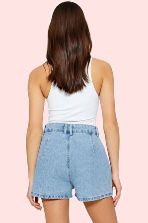 Kadın Yüksek Bel Geniş Paça Denim Şort Pamuklu Yaz Aylarının Vazgeçilmezi Günlük Kombinler