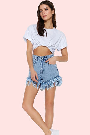 Kadın Yüksek Bel Geniş Paça Denim Şort Pamuklu Yaz Aylarının Vazgeçilmezi Günlük Kombinler