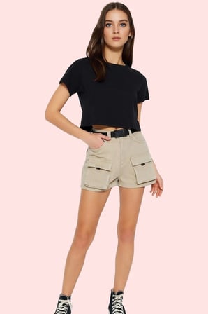 Kadın Yüksek Bel Denim Şort Cep Detaylı City Short Kalıp Pamuklu Günlük Kullanım Hafta Sonu