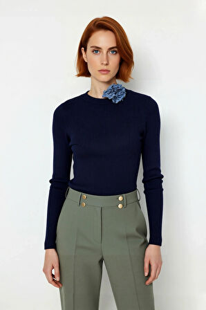 Kadın Fitted Bisiklet Yaka Uzun Kollu Triko Kazak Basic Düz Desen Akrilik Materyal Kış Konforu