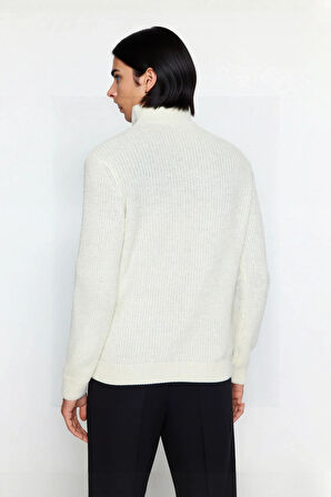 Erkek Regular Fit Fermuarlı Dik Yaka Kalın Triko Kazak Yünlü Karışım Kışlık Günlük Konfor İçin İdeal