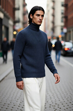 Erkek Regular Fit Fermuarlı Dik Yaka Kalın Triko Kazak Yünlü Karışım Kışlık Günlük Konfor İçin İdeal