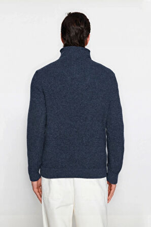 Erkek Regular Fit Fermuarlı Dik Yaka Kalın Triko Kazak Yünlü Karışım Kışlık Günlük Konfor İçin İdeal