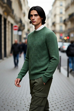 Unisex Fitted Dokulu Reglan Kol Bisiklet Yaka Kalın Triko Kazak Günlük Şıklık Ve Konfor Sunar