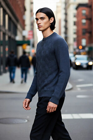 Unisex Fitted Dokulu Reglan Kol Bisiklet Yaka Kalın Triko Kazak Günlük Şıklık Ve Konfor Sunar