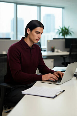 Erkek Fitted Kesim Polo Yaka Triko Kazak Uzun Kollu Smart Casual Tarzı Günlük Şıklık Sunar