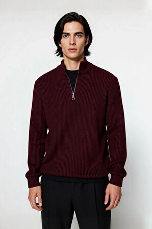 Erkek Regular Fit Düz Fermuarlı Dik Yaka Triko Kazak Kışlık Soğuk Hava Şıklığı İçin Mükemmel Seçim.