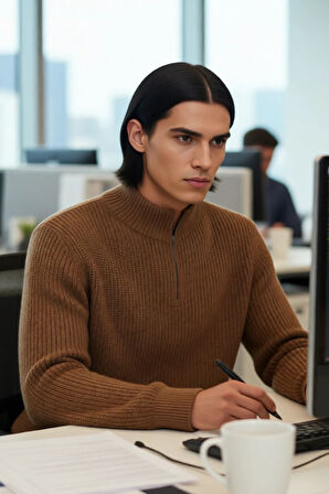 Erkek Regular Fit Düz Fermuarlı Dik Yaka Triko Kazak Kışlık Soğuk Hava Şıklığı İçin Mükemmel Seçim.