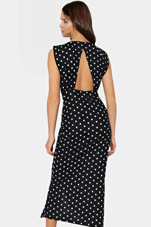 Maxi Elbise Puantiyeli Desenli Esnek Örme Bodycon Kalıp Günlük Stil Konforlu Kesim