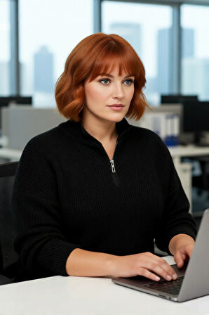 Kadın Relaxed Kalıp Düz Desen Dik Yaka Fermuarlı Triko Kazak Uzun Kollu Orta Kalınlık Basic Şık